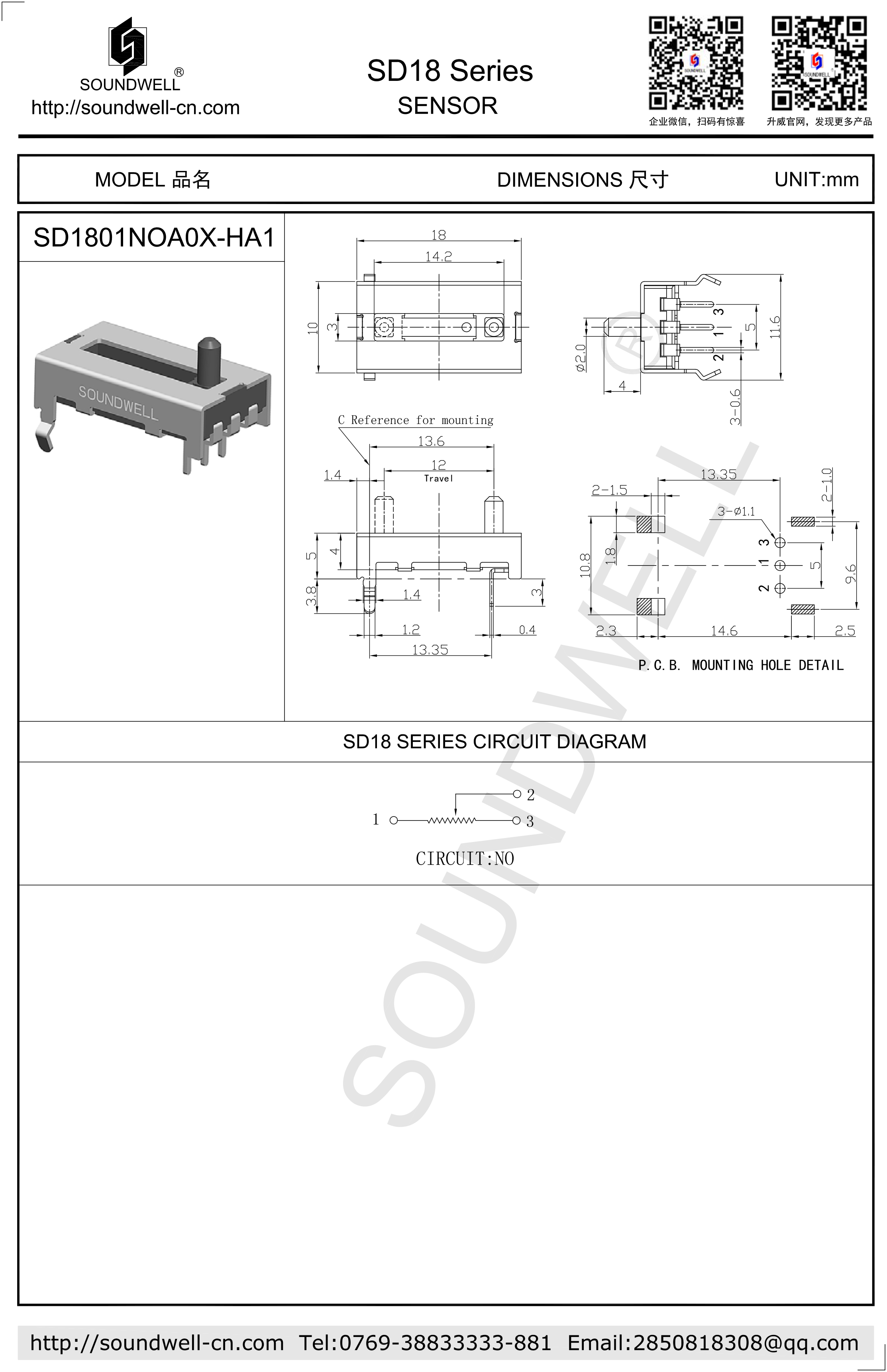 SD18 Straight Slide Sensor Specification